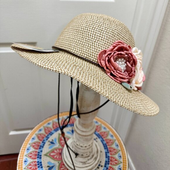 Special Event Elegant Women\'s Tweed Sun Hat With Satin Flowers And Pearls (NEW) main image 12